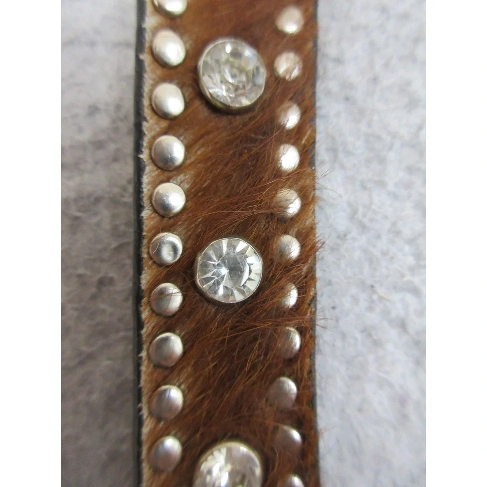 Nocona Western Womens XL Brown Hair On‎ Hide Rhinestone Cowgirl Leather Studded
